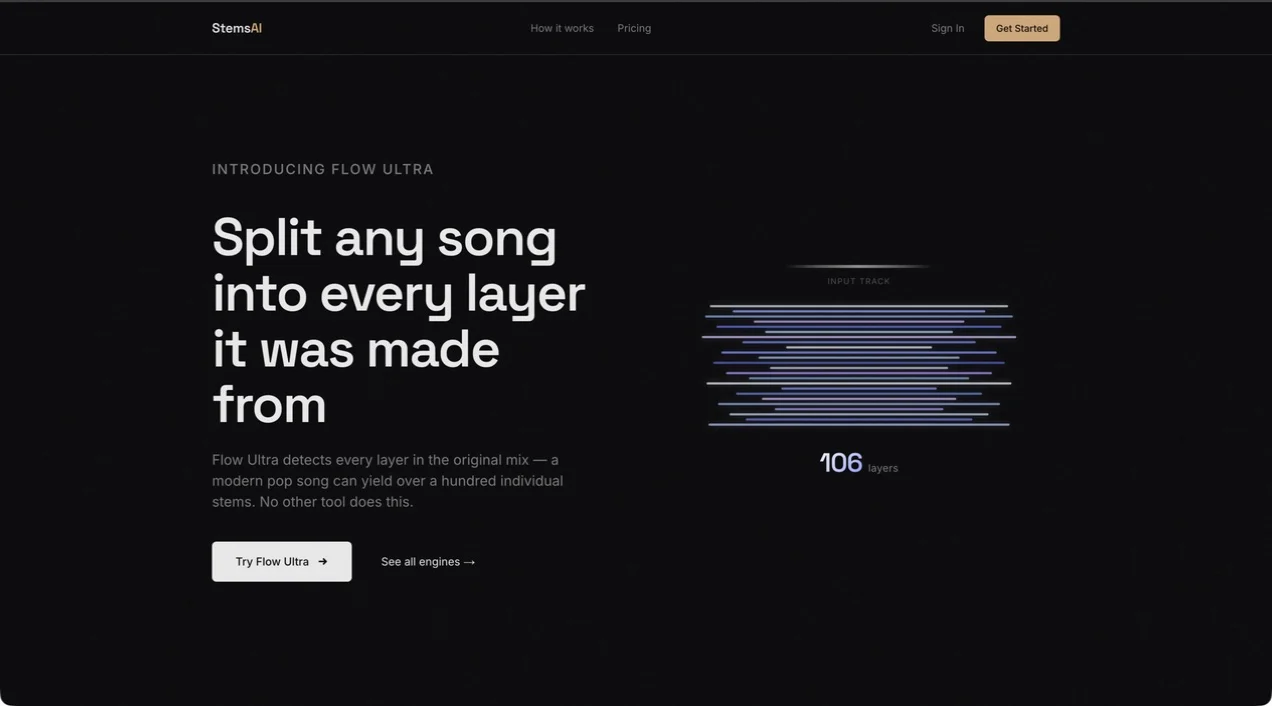 StemsAI audio-separation product interface